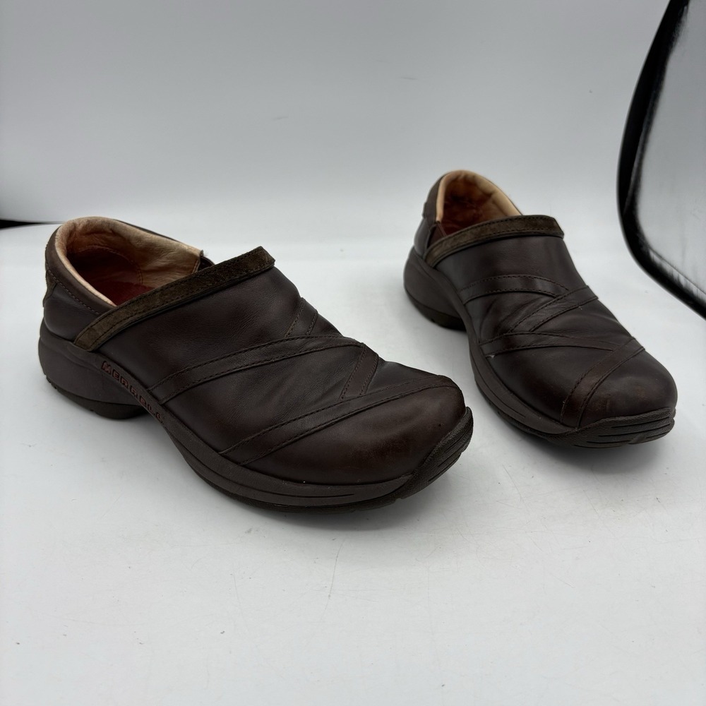 Merrell Shoes Womens Size 7.5 Jovilee Lattice Slip On Leather Clog Brown